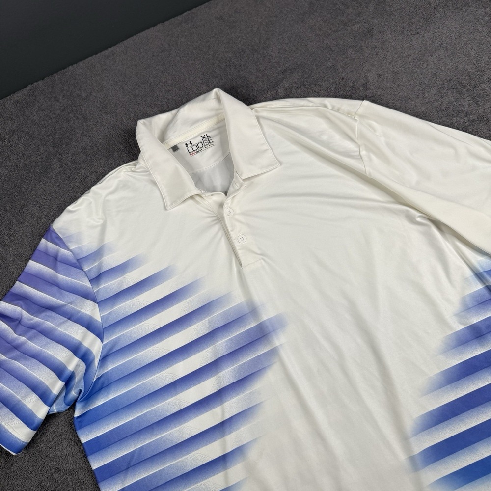 Under Armour Loose Fit Heat Gear Polo Shirt Mens XL Striped Golf Performance